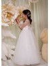 Champagne Lace Ivory Tulle Heart Shaped Back Flower Girl Dress